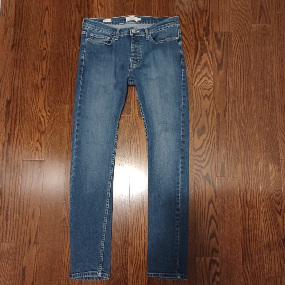 TOPMAN Men's Stretch Skinny Blue Denim with Button Fly Jeans Size 32/32